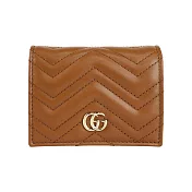 GUCCI GG Marmont 銀字山型紋縫線皮革小短夾 (棕色)