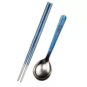 【Best Ti】環保餐具 純鈦冰晶阿湯筷匙組 八方筷  牛仔藍