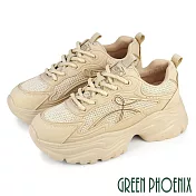 【GREEN PHOENIX】女 休閒鞋 老爹鞋 運動鞋 綁帶 厚底 顯瘦 輕量 EU35 杏色