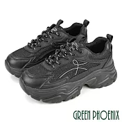 【GREEN PHOENIX】女 休閒鞋 老爹鞋 運動鞋 綁帶 厚底 顯瘦 輕量 EU35 黑色