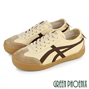 【GREEN PHOENIX】女 休閒鞋 阿甘鞋 德訓鞋 運動鞋 真皮 平底 復古 軍風 JP23 咖啡色