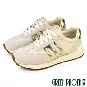 【GREEN PHOENIX】女 休閒鞋 阿甘鞋 德訓鞋 運動鞋 麂皮 平底 復古 EU35 金色