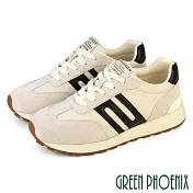 【GREEN PHOENIX】女 休閒鞋 阿甘鞋 德訓鞋 運動鞋 麂皮 平底 復古 EU35 黑色