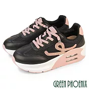 【GREEN PHOENIX】女 休閒鞋 氣墊鞋 懶人鞋 德訓鞋 厚底 免綁帶 輕量 顯瘦 水鑽 EU36 黑色