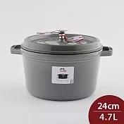 Staub 高深圓形鑄鐵鍋24cm 4.7L 法國製 (電磁爐 IH爐可用) 石墨灰