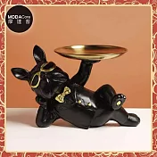 摩達客◉開運招財◉帥氣墨鏡狗法鬥牛犬頂托盤擺飾-黑金色款-聚寶盆糖.果收納 時尚藝術 事業開店禮品