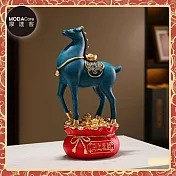 摩達客◉開運招財◉精緻創意唐彩風藍色寶馬上招財聚寶盆風水擺飾 辦公室事業 客廳玄關 春節禮品工藝