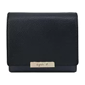 agnes b.長鐡牌LOGO雙色翻蓋短夾- 黑