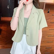 【BJ COLLECTION】日系短版不易皺時尚短版西裝外套 BJC10022 FREE 芥末綠色