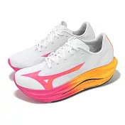 Mizuno 競速跑鞋 Wave Rebellion Flash 3 男鞋 花火系列 白 粉紅 緩震 厚底 美津濃 J1GC2517-01 24.5cm WHITE/PINK