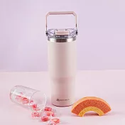 【伴佳家】陶瓷雙飲提提杯 直飲/吸管兩用 曦光粉