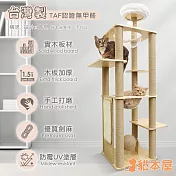 貓本屋 台灣製 雙太空艙方形實木貓跳台(附劍麻抓板/球)