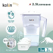 Kolin 歌林 2.5L濾水壺(內含四重濾芯*1) 加贈2芯(共1壺3芯/適用Brita)  (白色)