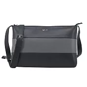 agnes b.巴黎限定橫紋羊皮扁斜背包- 黑灰