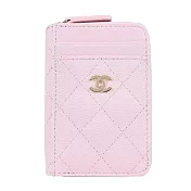 CHANEL經典LOGO菱格紋小牛皮卡片零錢夾 粉色