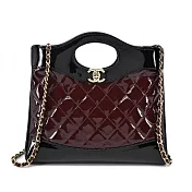 CHANEL 31經典雙C LOGO 菱格紋漆皮迷你購物包 酒紅