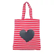 agnes b.愛心橫紋帆布手提包- 紅白