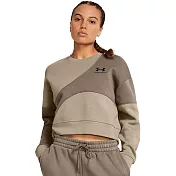 Under Armour 女 Essential Fleece 短版長袖套頭衫-1382721-200 L 卡其色