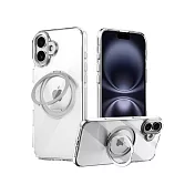 QinD Apple 蘋果 iPhone 16全系列 旋轉磁吸支點殼(含相機鍵) 手機殼 支援MagSafe -iPhone 16-全透明