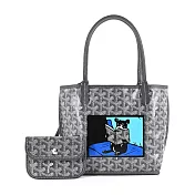 GOYARD 閱讀狗印花logo塗料帆布&牛皮翻轉兩面用購物包 迷你/深灰