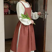 韓系純棉百褶圍裙 棕色