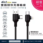 【超值二入】Songwin PD66W 4in1雙插頭快充傳輸線/耐彎折編織線(120cm)