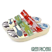 【GREEN PHOENIX】女 拖鞋 厚底 氣墊 真皮 輕量 手縫 壓紋 EU35 紅色