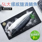 【優鮮配】5L大挪威薄鹽鯖魚9片免運組(250g/片)