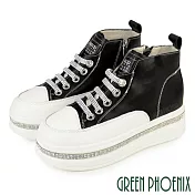 【GREEN PHOENIX】女 休閒鞋 休閒靴 鬆糕 厚底 真皮 免綁帶 側拉鍊 JP23 黑色