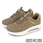 【GREEN PHOENIX】女 休閒鞋 氣墊鞋 厚底 飛編網布 綁帶 顯瘦 EU35 咖啡色