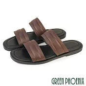 【GREEN PHOENIX】男 拖鞋 平底拖鞋 真皮 牛皮 吸震減壓 EU39 咖啡色