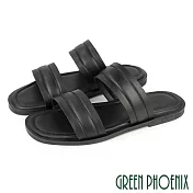 【GREEN PHOENIX】男 拖鞋 平底拖鞋 真皮 牛皮 吸震減壓 EU39 黑色