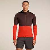 【紐西蘭Icebreaker】男 DESCENDER RealFleece™ 刷毛保暖半開襟長袖上衣-200 S 深紅棕/亮橘