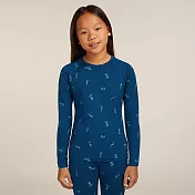 【紐西蘭Icebreaker】兒童 Oasis 圓領長袖上衣 (滑雪日記)-200 10 深藍/湖水藍