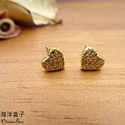 細緻閃鑽金色愛心S925純銀耳環.貼耳耳環