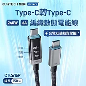 CUKTECH 酷態科 編織充電數據顯示 電能充電傳輸線 黑色 CTC615P 240W 150cm 6A PD快充 E-Marker晶片