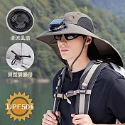 【APEX】太陽能風扇遮陽漁夫帽  (防曬帽 大簷披肩漁夫帽 遮陽帽 釣魚帽 登山帽 涼感帽 太陽帽) 軍綠