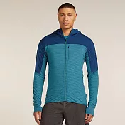 【紐西蘭Icebreaker】男 Descender RealFleece™ 長袖刷毛保暖連帽外套-300 S 湖水藍/深藍