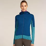 【紐西蘭Icebreaker】女 Descender RealFleece™ 長袖刷毛保暖連帽外套-300 S 湖水藍/深藍