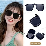 【SUNS】折疊夾片墨鏡 近視專用偏光夾式墨鏡 偏光+抗UV抗藍光 Polarized超輕量僅10g  砂黑框黑灰片