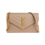 YSL V紋荔枝皮金釦小款WOC 斜背包 (深米色)