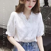 【BJ COLLECTION】日系日系優雅風蕾絲刺繡上衣 BJC30007  FREE 白色
