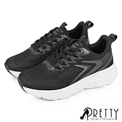 【Pretty】女 運動鞋 休閒鞋 厚底鞋 健走鞋 彈力厚底 飛編 JP24 黑灰色