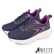 【Pretty】女 運動鞋 休閒鞋 厚底鞋 健走鞋 彈力厚底 飛編 JP23 藍色