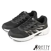 【Pretty】男 運動鞋 休閒鞋 厚底鞋 輕量 透氣 綁帶 JP25.5 黑色