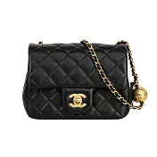 CHANEL 菱格紋小羊皮口蓋金球方胖包_展示品 (黑色)