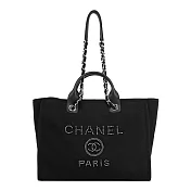 CHANEL 黑珍珠標誌手提/肩背二用大款沙灘包/購物包_展示品 (黑色)
