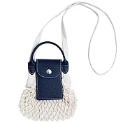 LONGCHAMP LE PLIAGE FILET系列網狀棉質手提/斜背翻蓋兩用包(迷你) 海軍藍