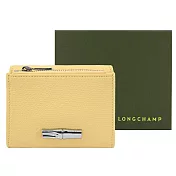 LONGCHAMP LE ROSEAU系列金屬竹節粒面牛皮三折短夾 小雞黃