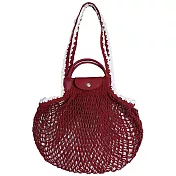 LONGCHAMP LE PLIAGE FILET系列網狀棉質鉤針手提/肩背兩用包(大) 紅陶
